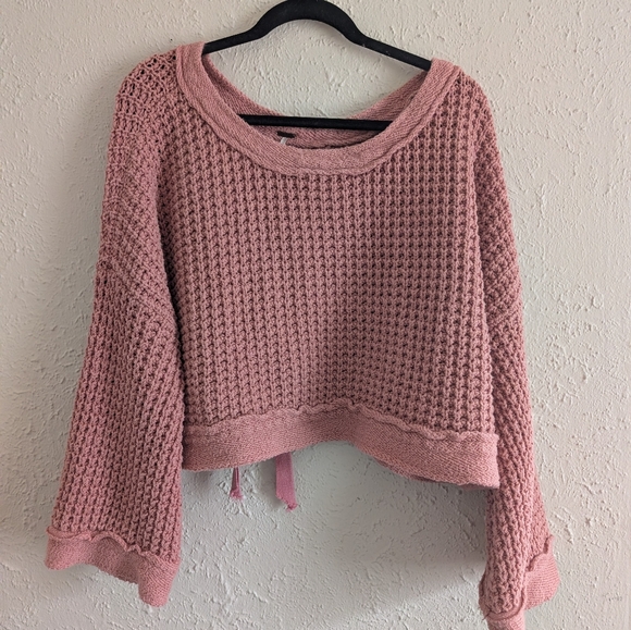Free People Sweaters - Free People Waffle Knit Lace Up Bow Back Pullover Sweater
